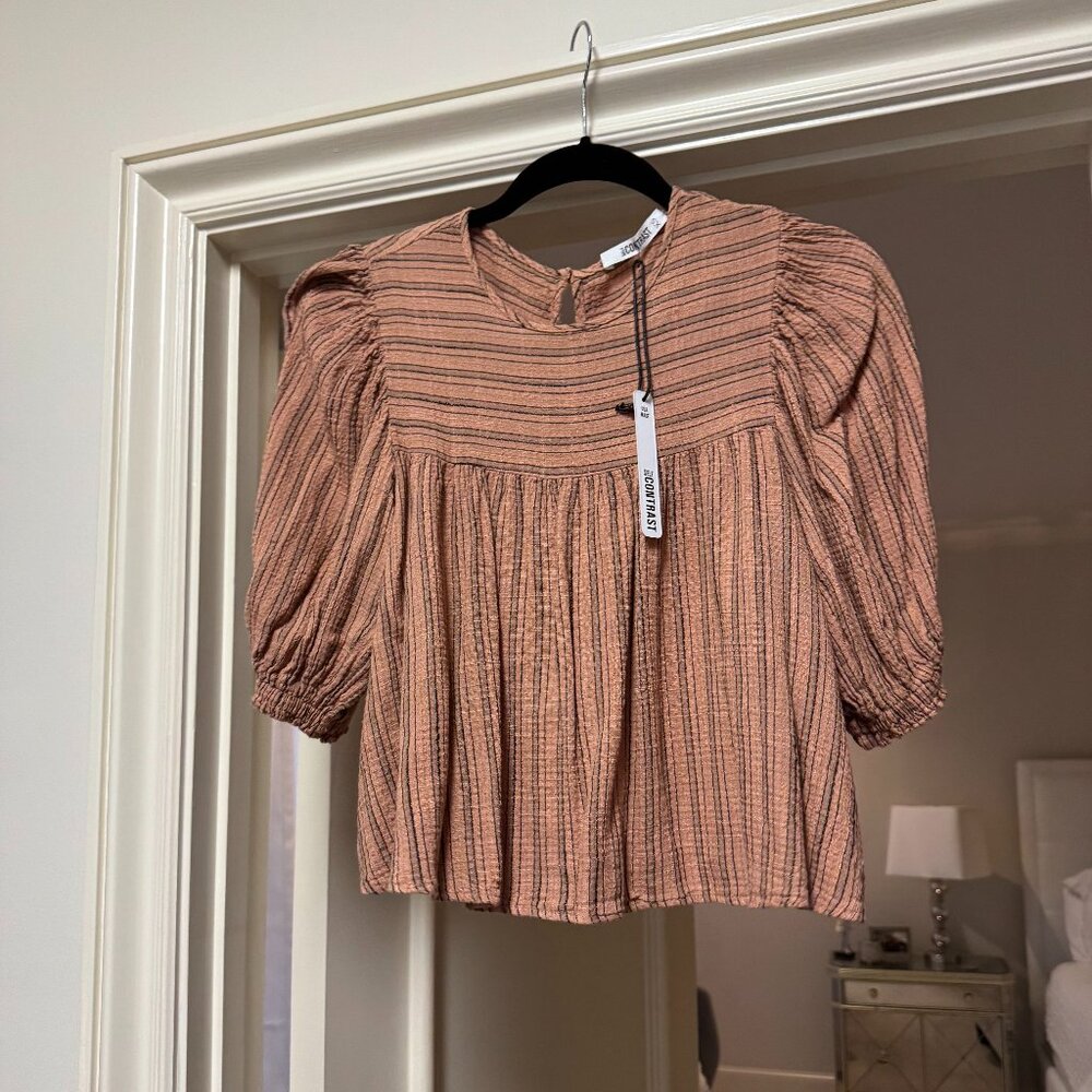 Self Contrast Julia 3/4 Puff Sleeves Top NWT